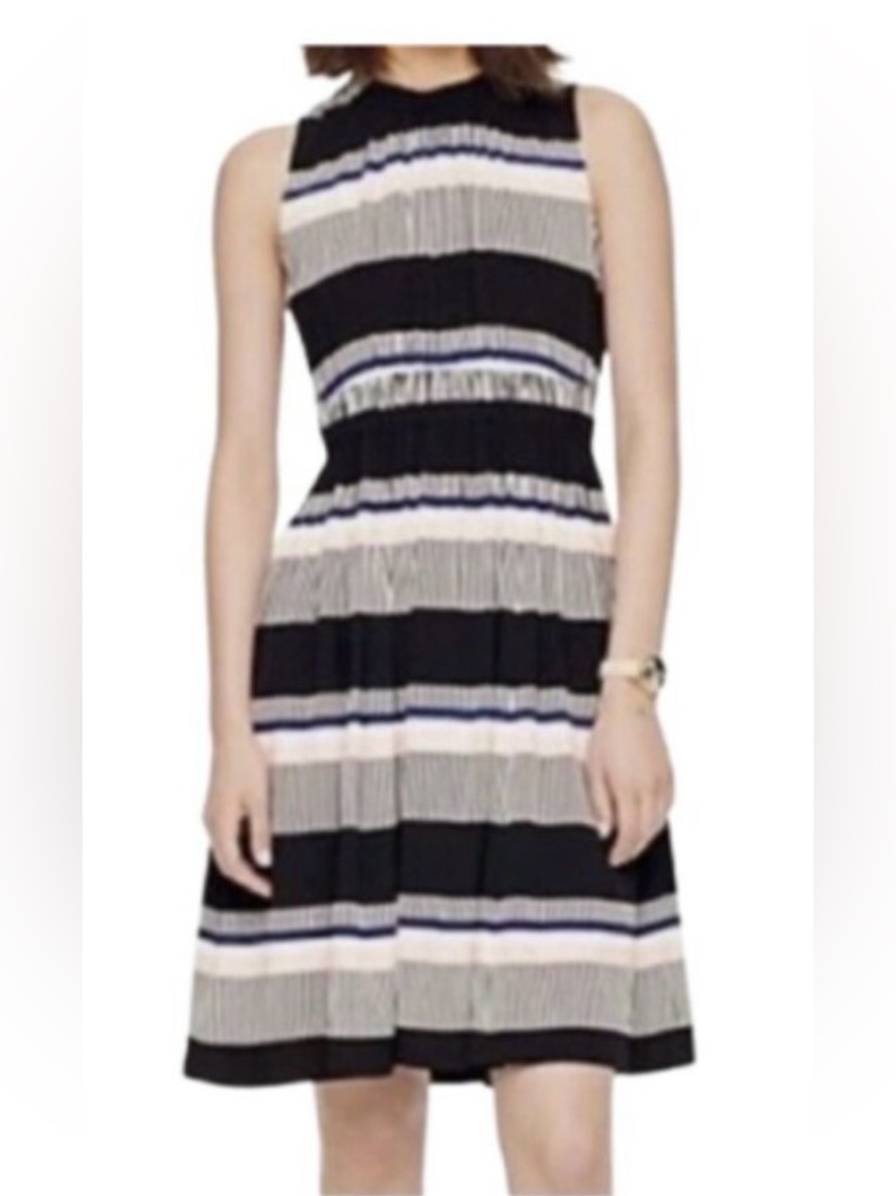 Kate Spade Bay Black White Pink Striped Sleeveless Midi Dress Satin Bow – Size 4